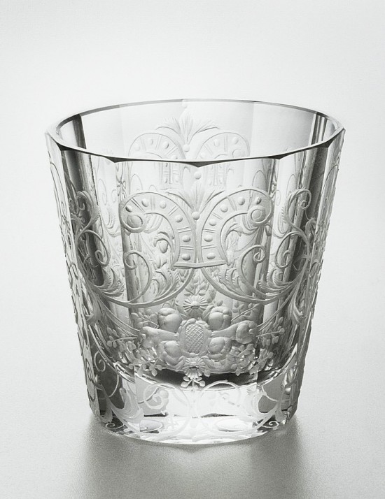 Baroque style engraved facetted glass