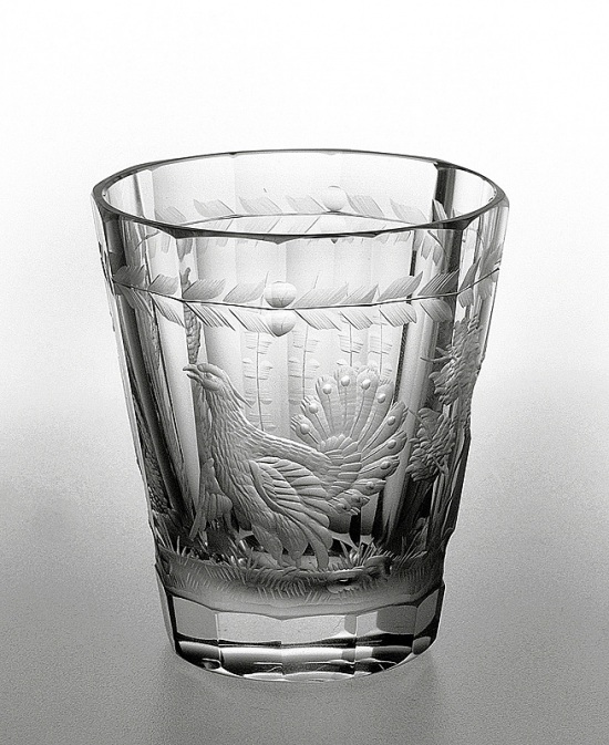 Engraved glass - heath cock