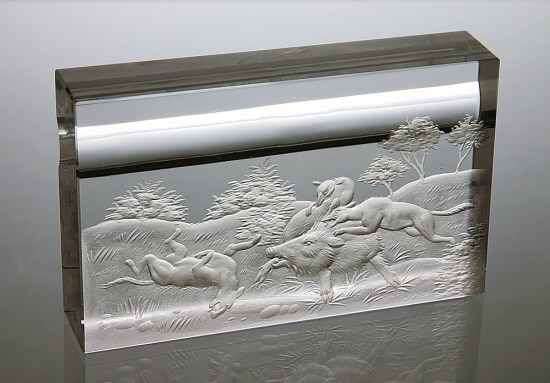 Plaquette, engraved with fighting wild boar and dogs